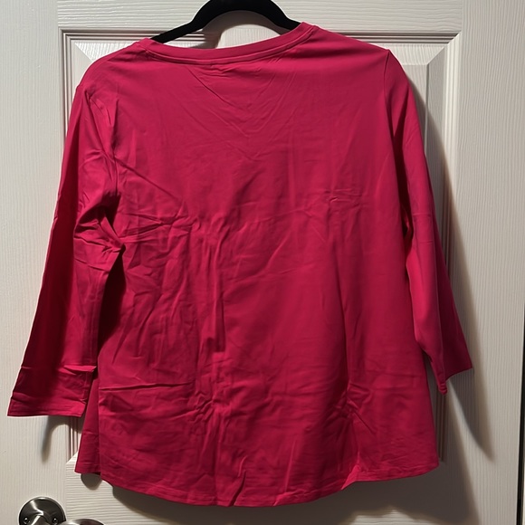 Women's New 3/4 Sleeve T-Shirt V-Neck Bright Pink Weatherproof Vintage Large - Picture 2 of 6